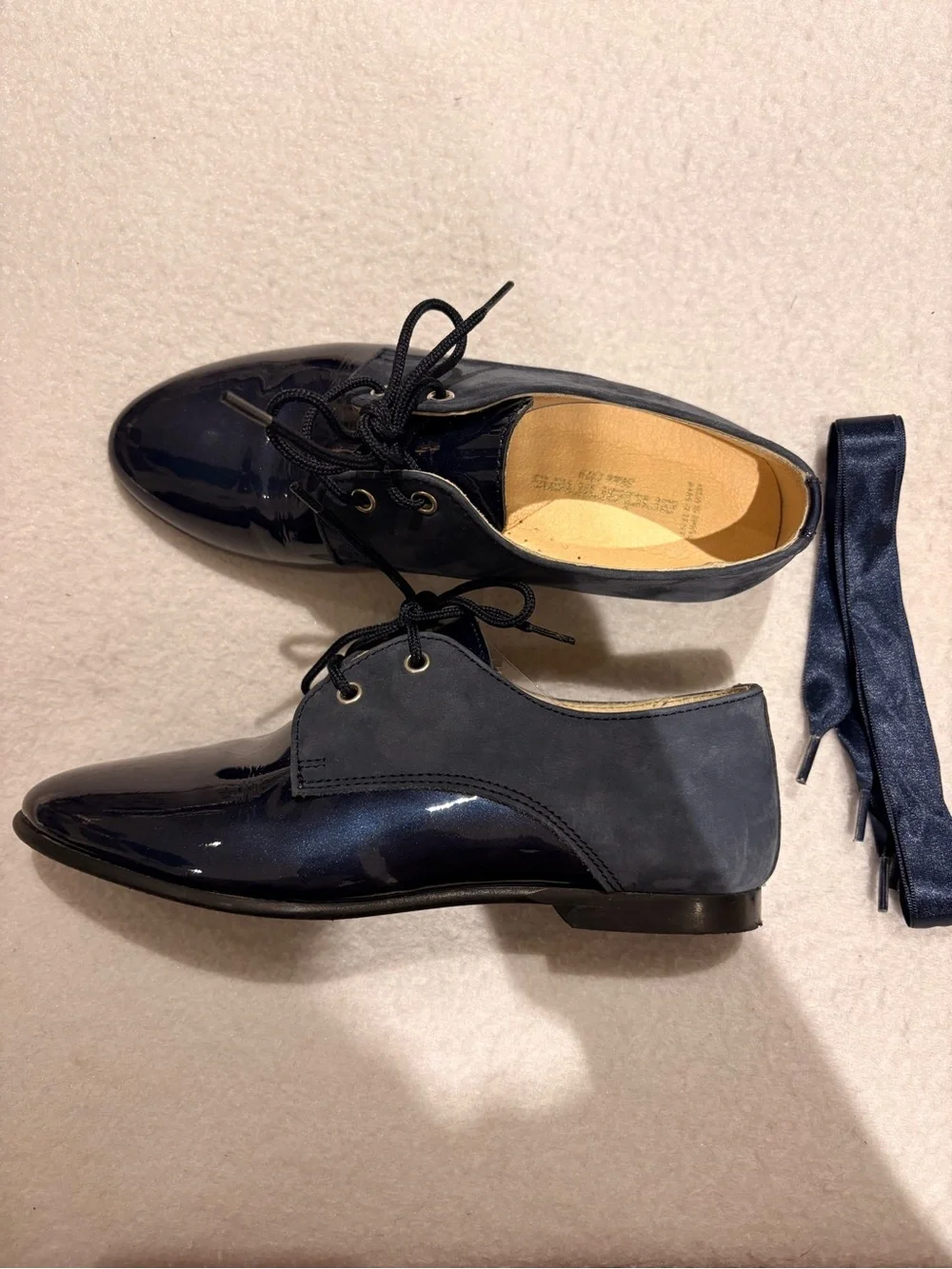 Andanines Boys Size 12 Navy Patent Leather and Suede Dress Shoes Made in Spain